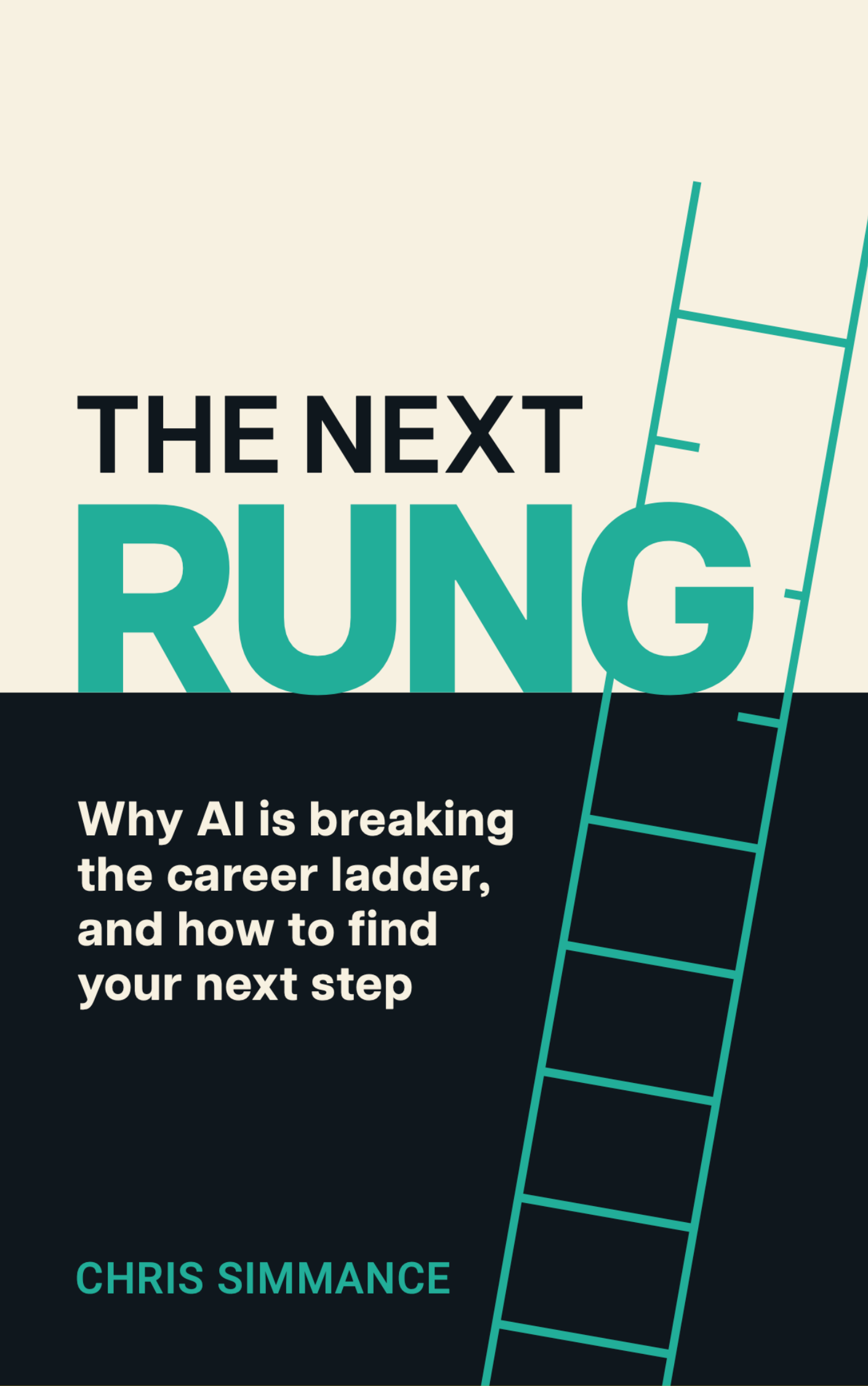 The Next Rung book cover: bold typography on a dark navy field, with the title in white and 'RUNG' in teal